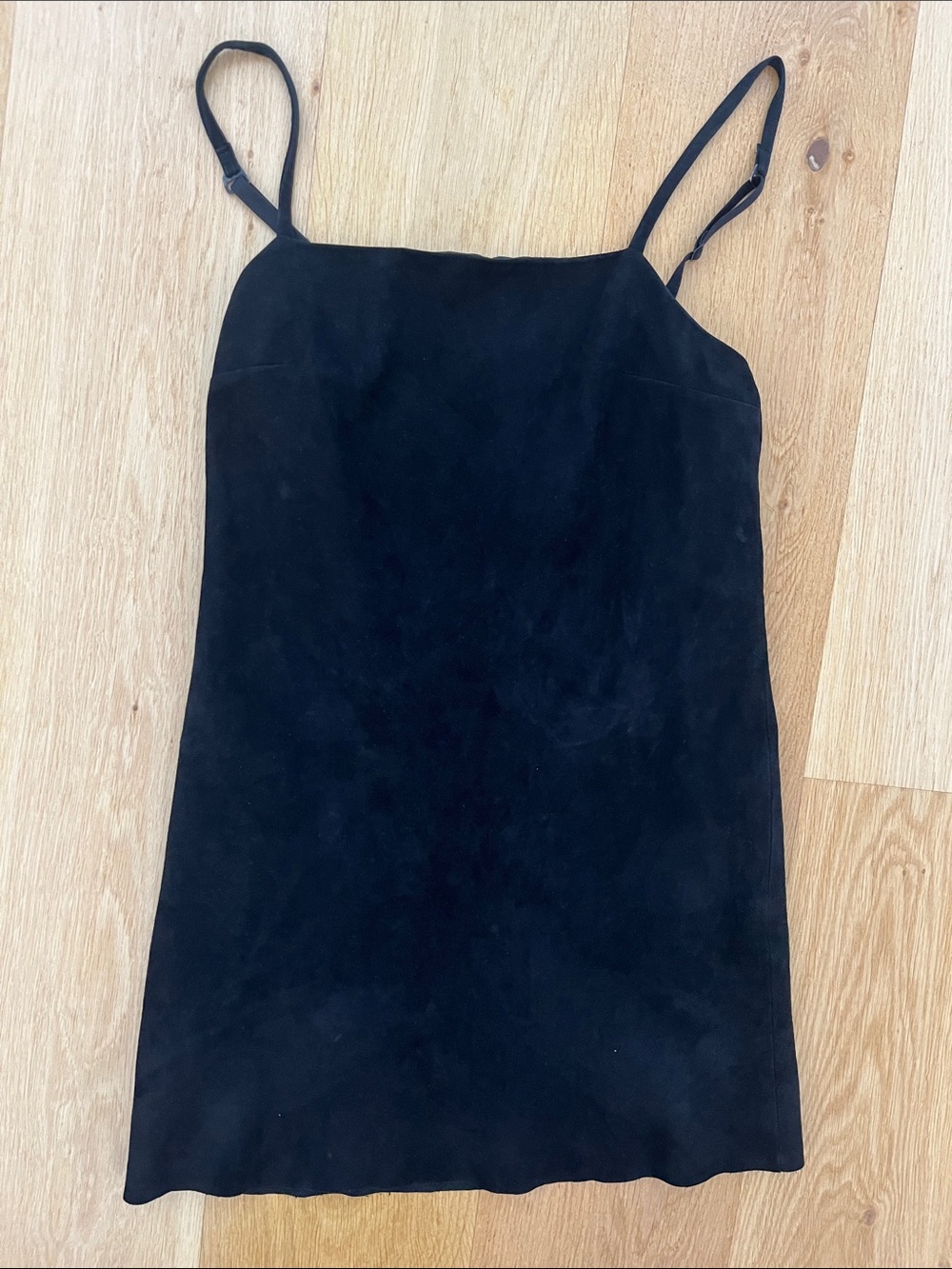 Black Suede Slip Mini Dress - Adjustable Straps